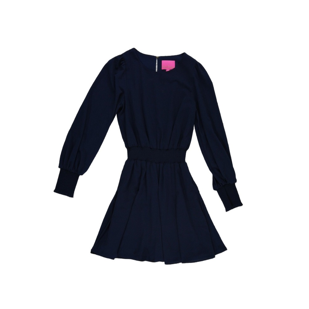 Lilly Pulitzer Fit & Flare Dress Women's Size 4 Navy Blue Smocked Waist